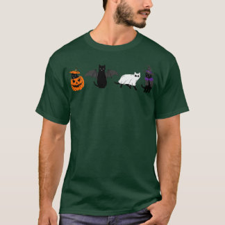 Halloween Cat Ghost Cat Witch Bats Funny Black Cat T Shirt