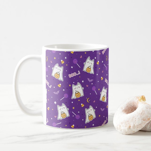 Halloween Cat Ghost Coffee Mugg (Med munk)