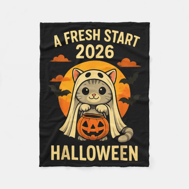 Halloween Cat Ghost Graphic - Fresh Start 2026  Fleecefilt (Framsidan)