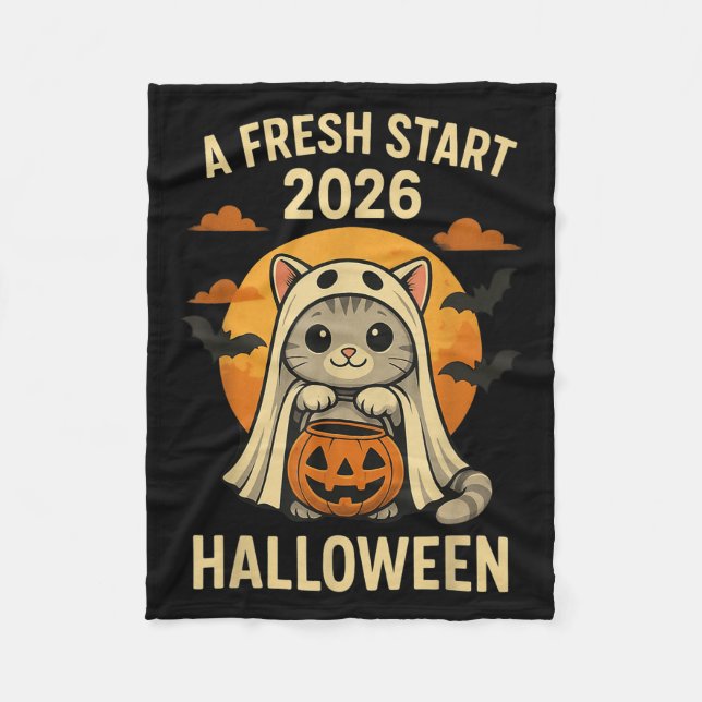 Halloween Cat Ghost Graphic - Fresh Start 2026  Fleecefilt (Framsidan)