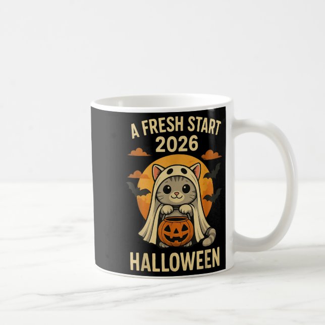 Halloween Cat Ghost Graphic - Fresh Start 2026  Kaffemugg (Höger)