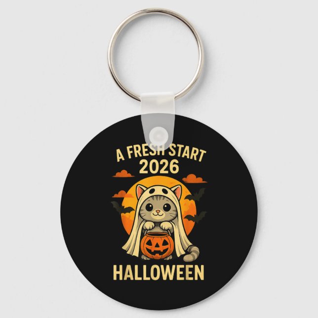 Halloween Cat Ghost Graphic - Fresh Start 2026  Nyckelring (Framsida)