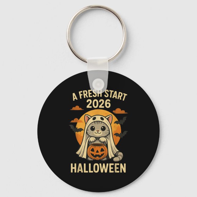 Halloween Cat Ghost Graphic - Fresh Start 2026  Nyckelring (Framsida)