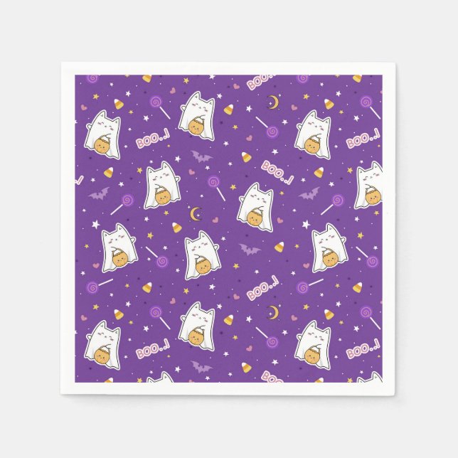 Halloween Cat Ghost Napkins Pappersservett (Framsidan)