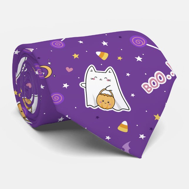 Halloween Cat Ghost Neck Tie Slips (Rullad)