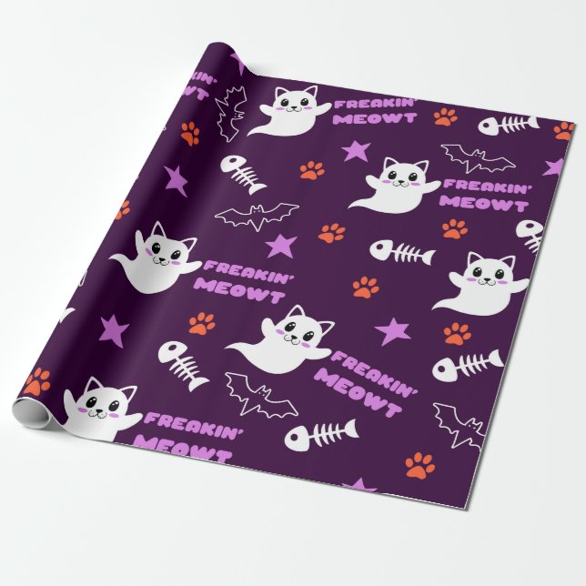 Halloween Cat Ghost Presentpapper (Utrullad)