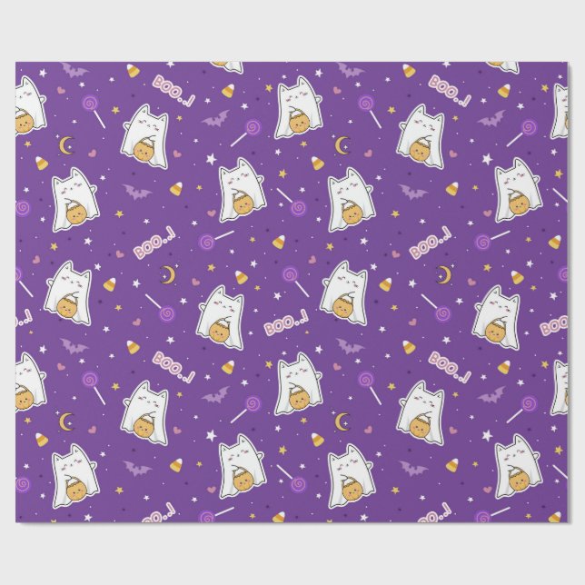 Halloween Cat Ghost Wrapping Papper Roll Presentpapper (Platt)