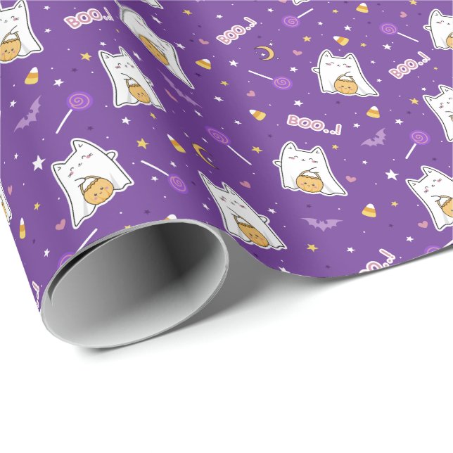 Halloween Cat Ghost - Wrapping Papper Roll Presentpapper (Rullad Hörn)