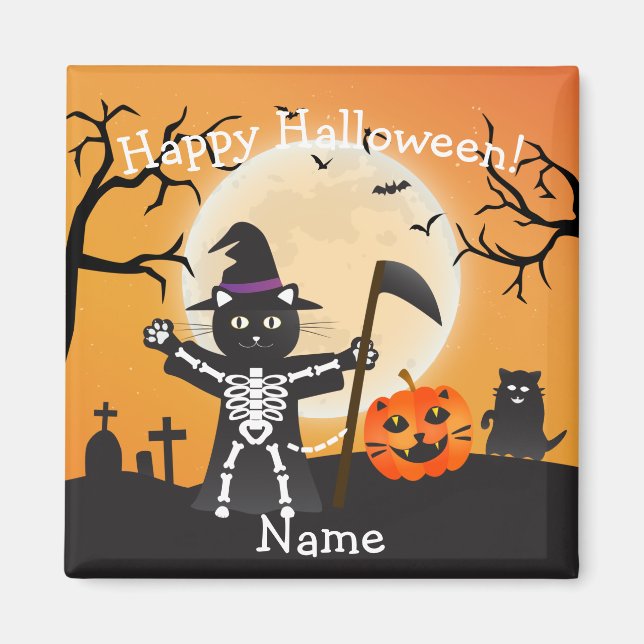 Halloween Cat Grim Reaper Magnet (Framsidan)