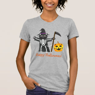 Halloween Cat Grim Reaper T Shirt