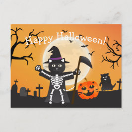 Halloween Cat Grim Reaper Vykort