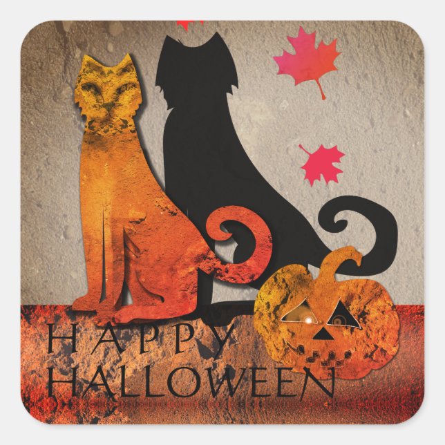 Halloween Cat Hälsning Fyrkantigt Klistermärke (Framsida)