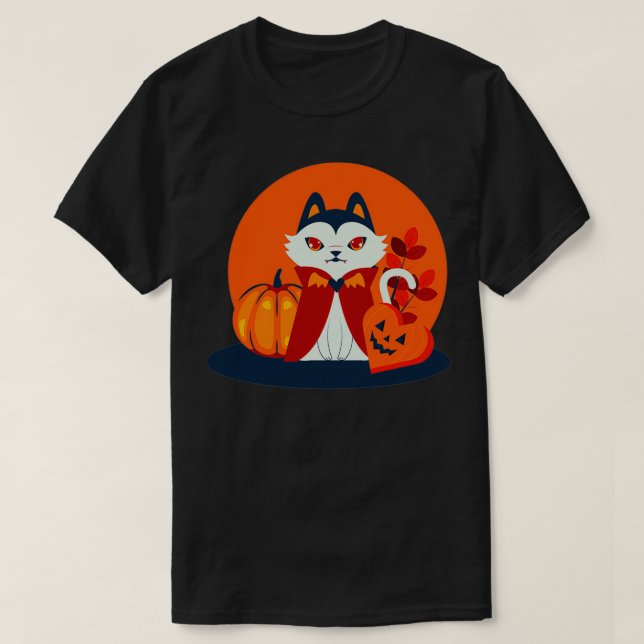 Halloween cat head dressed as a pumpkin 2 t shirt (Design framsida)