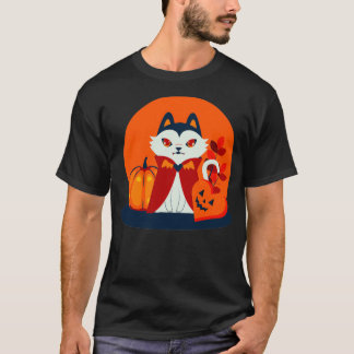 Halloween cat head dressed as a pumpkin 2 t shirt