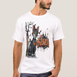 halloween cat horror art graffiti t shirt