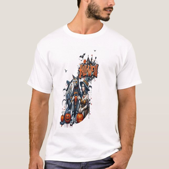 halloween cat horror art graffiti  t shirt (Framsida)