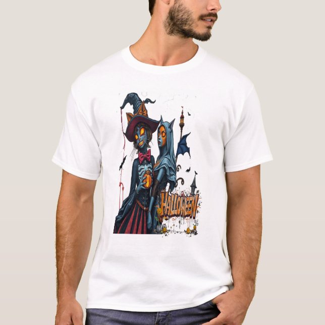 halloween cat horror graffiti t shirt (Framsida)