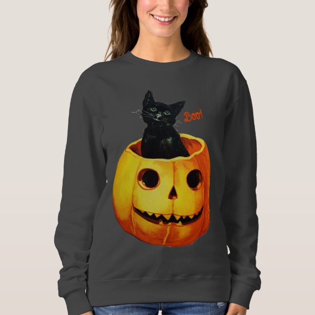 Halloween Cat i Pumpkin T Shirt (Framsida)