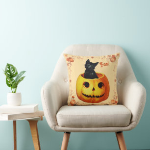 Halloween Cat in Pumpkin Pillow Kudde
