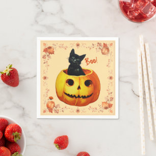 Halloween Cat in Pumpkin Pillow Pappersservett