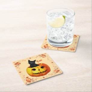 Halloween Cat in Pumpkin Pillow Underlägg Papper Kvadrat
