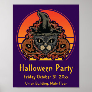 Halloween Cat in Witch Hat Abra Cadabra Vintage Poster
