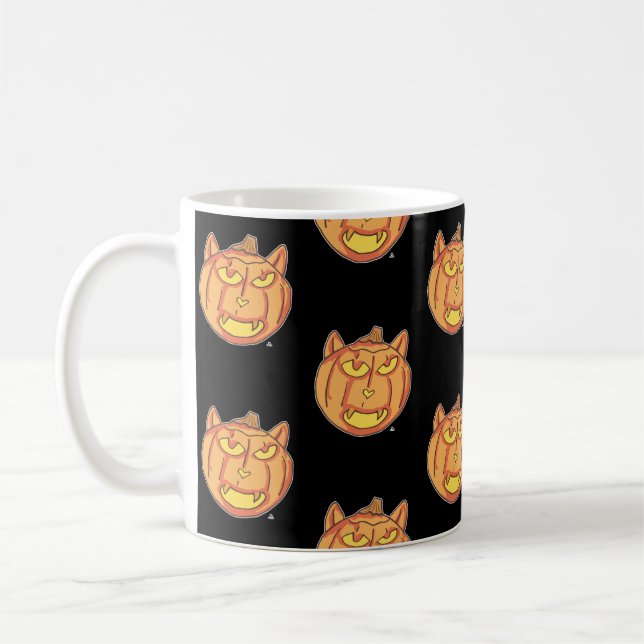 Halloween Cat Jack-o-Lantern Tecknad Mönster Art Kaffemugg (Vänster)