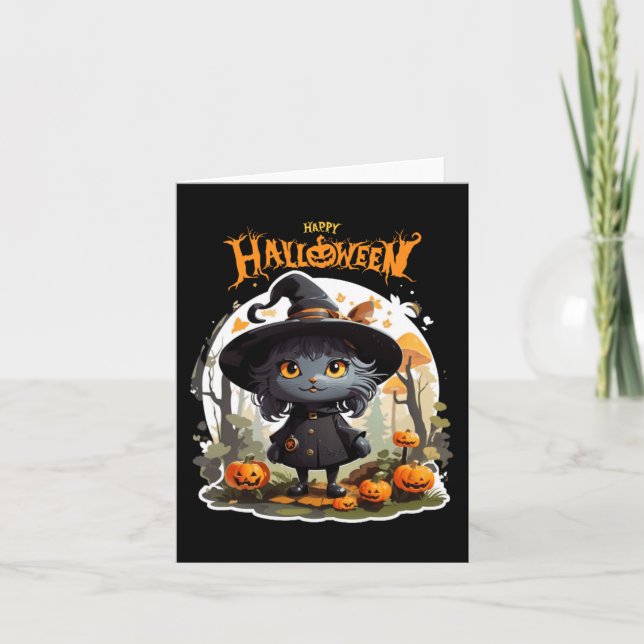 Halloween Cat Lovers Funny Spooky Halloween Scary Kort (Framsida)