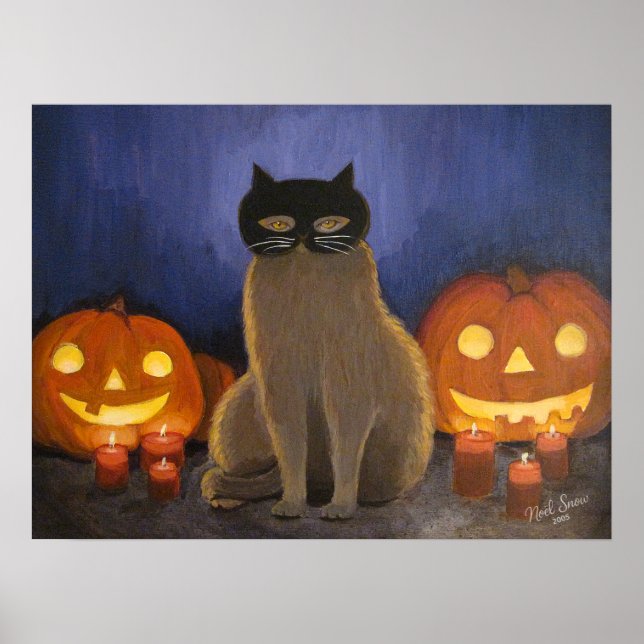 Halloween Cat Mask & Jack-o'-lantern Wall Art Poster (Framsidan)