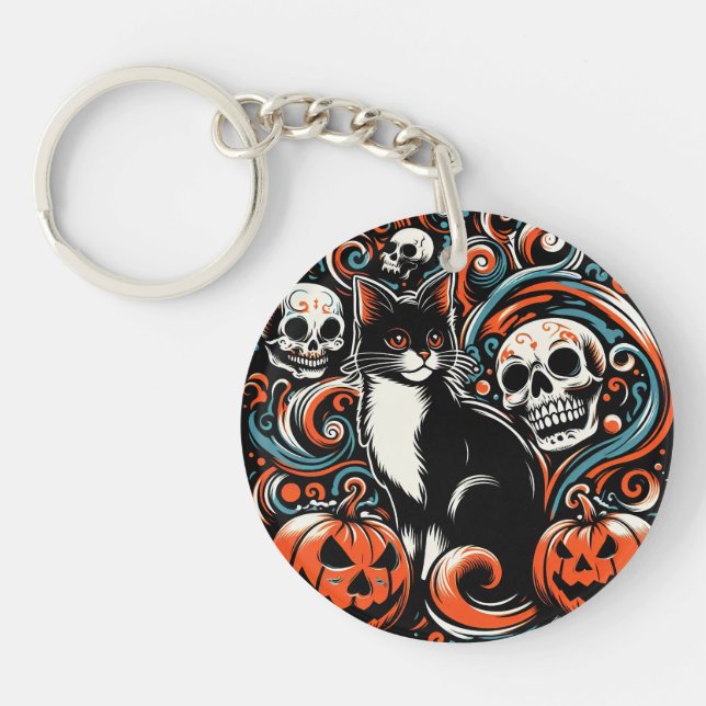 Halloween Cat med Pumpkins (Framsidan)