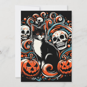 Halloween Cat med Pumpkins Inbjudningar
