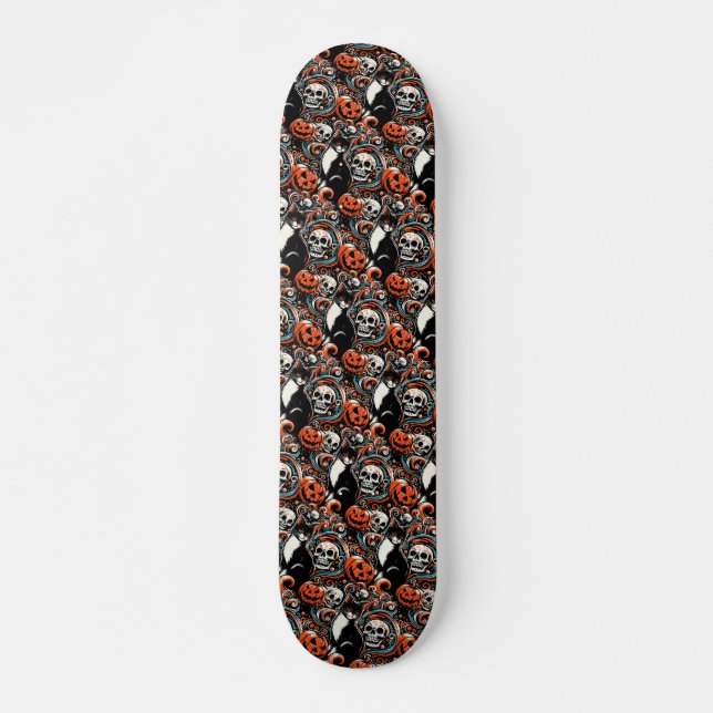 Halloween Cat med Pumpkins Mini Skateboard Bräda 18,5 Cm (Framsida)