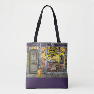 Halloween Cat och Bok Shop Watercolor Tote Bag Tygkasse