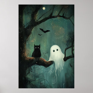 Halloween Cat och Ghost Poster