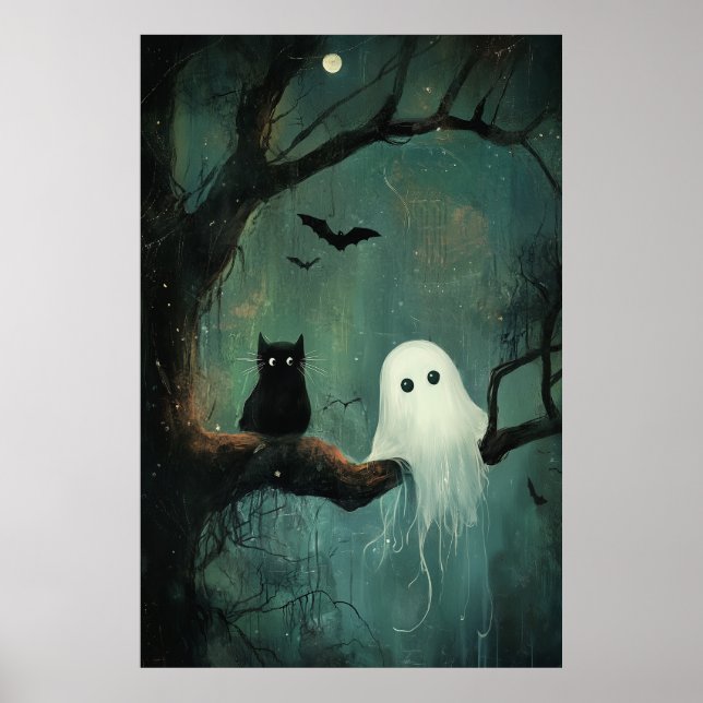 Halloween Cat och Ghost Poster (Framsidan)