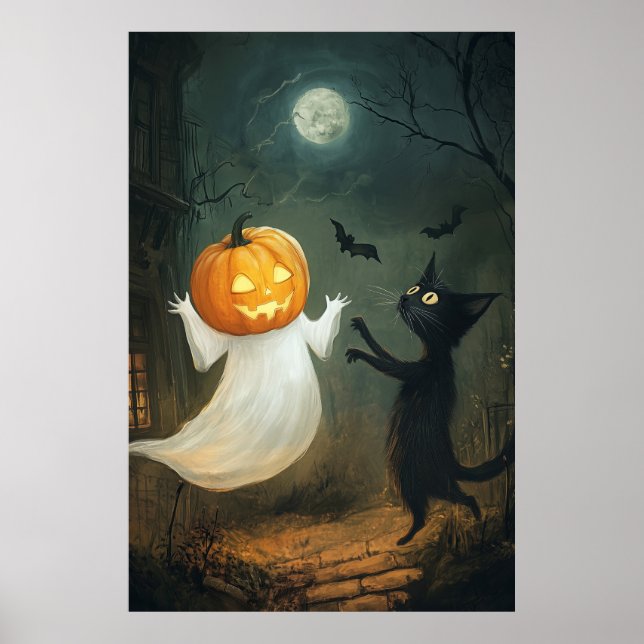 Halloween Cat och Ghost Poster (Framsidan)