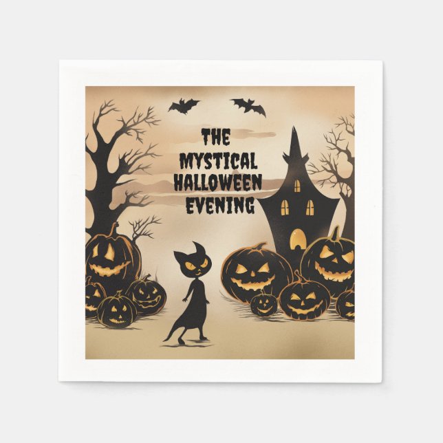 Halloween Cat och Haunted House Pappersservett (Framsidan)