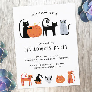 Halloween Cat Party-inbjudan Vykort