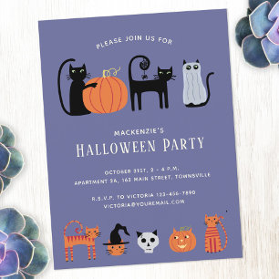 Halloween Cat Party-inbjudan Vykort