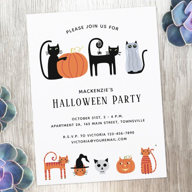 Halloween Cat Party-inbjudan Vykort (Skapare uppladdad)