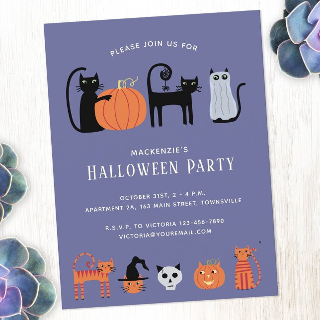 Halloween Cat Party-inbjudan Vykort (Skapare uppladdad)