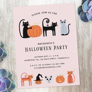 Halloween Cat Party-inbjudningskort Helg Vykort