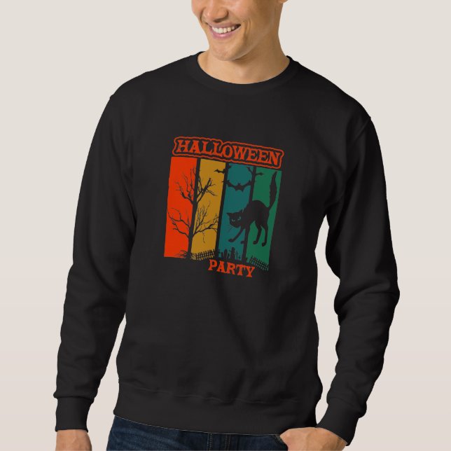Halloween Cat Party T-Shirt Lång Ärmad Tröja (Framsida)
