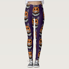 Halloween Cat, Pumpkin Ansikte Leggings