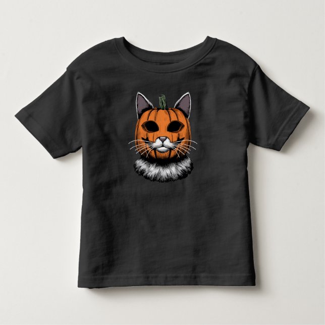 Halloween Cat, Pumpkin Ansikte T Shirt (Framsida)