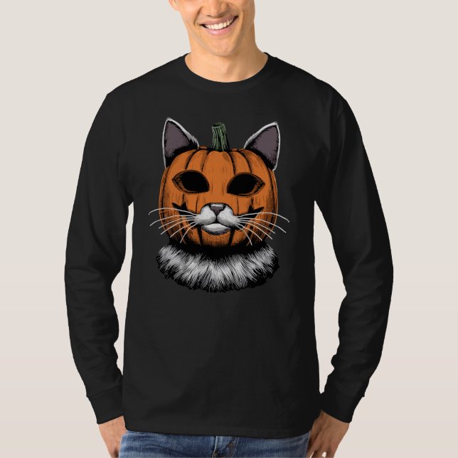 Halloween Cat, Pumpkin Ansikte T Shirt (Framsida)