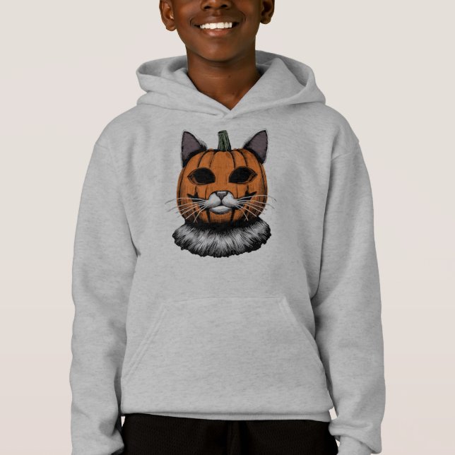 Halloween Cat, Pumpkin Ansikte T Shirt (Framsida)