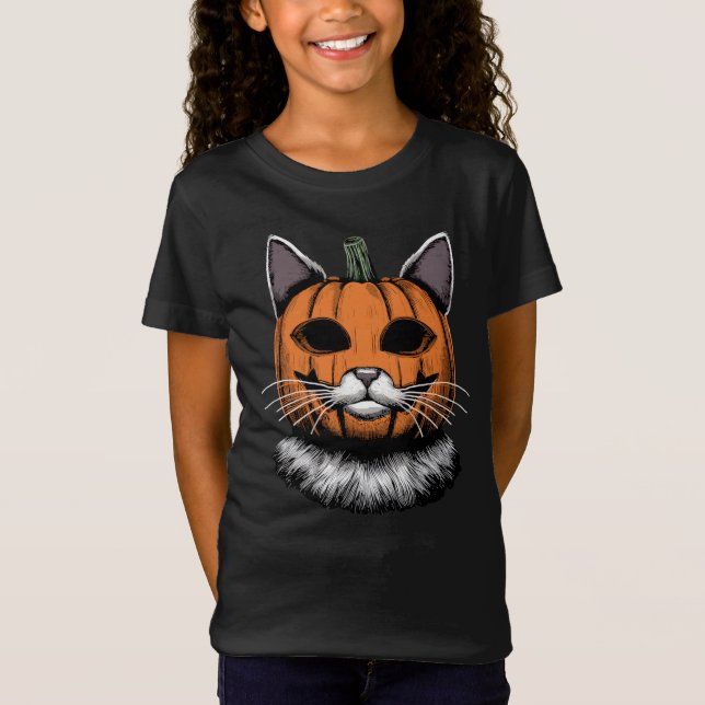 Halloween Cat, Pumpkin Ansikte T Shirt (Framsida)