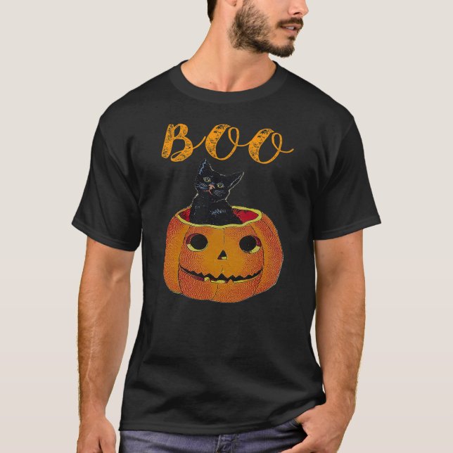 Halloween Cat Pumpkin Jack-O-Lantern Kitty Costume T Shirt (Framsida)