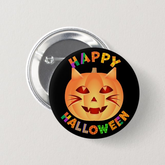 Halloween Cat Pumpkin Knapp (Framsida & baksida)